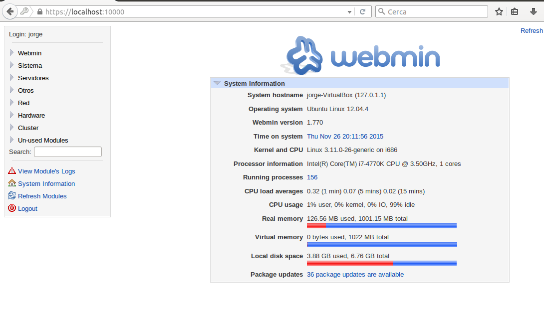 Configuración Webmin