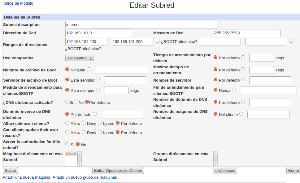 Configuración Webmin